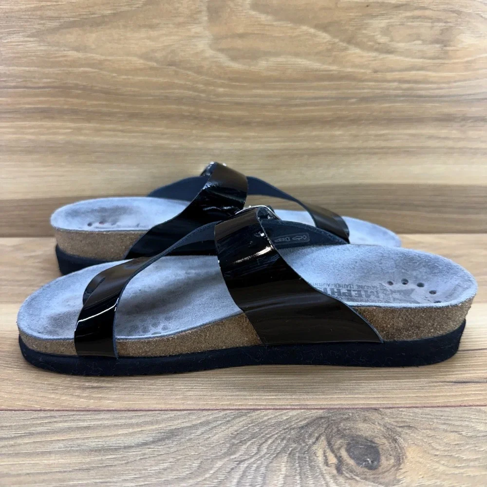 Mephisto Helen Sandals Womens 7 EU 37 Black Patent Leather Travel Vacation Walk